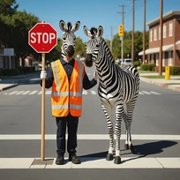 Zebra Head with Human Body Crossing Guard in...