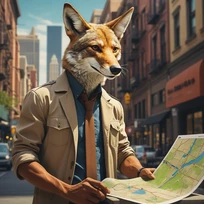 Coyote Head with Human Body Urban Planner in...